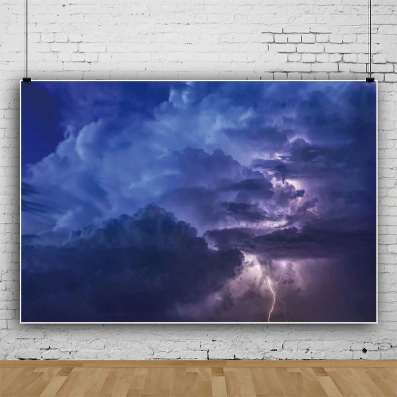 DASHAN 10x6.5ft Night Lightning Stormy Clouds Backdrop Thunder-Storm Rainstorm Background for Photography Abstract Natural Scenery Kids Children Boy Birthday Party Artistic Portrait Photo Props - Image 2